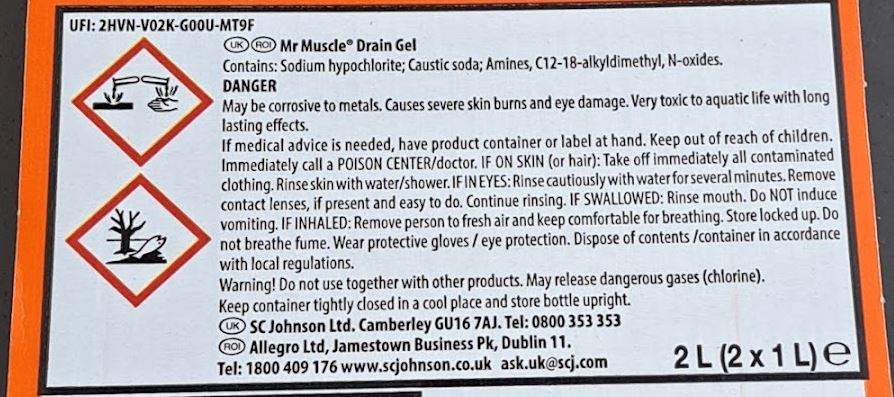 Mr Muscle Drain Gel - Label